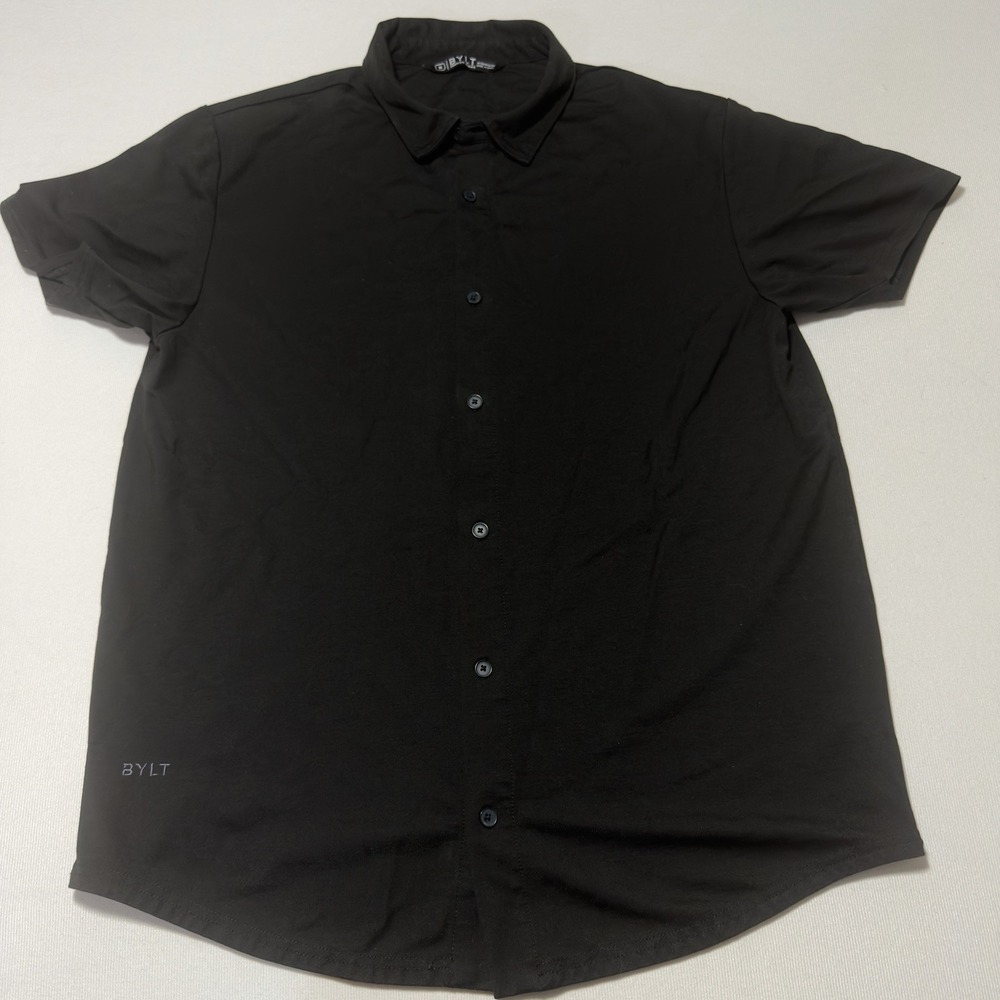 BYLT Premium Basics Men's Size M Black Button Up Shirt Tencel Rayon Spandex‎
